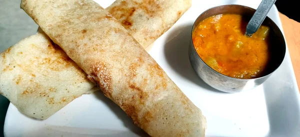 Papel Masala Dosa Uma Refeição Sul Indiana Servida Com Sambhar — Fotografia de Stock