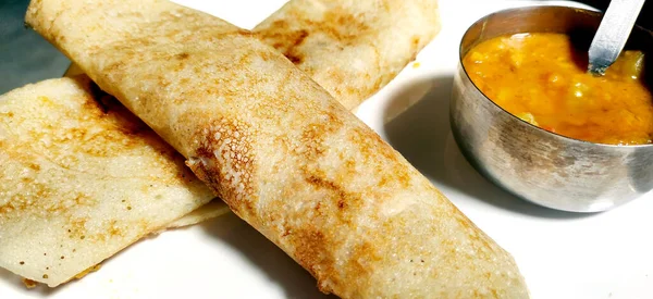 Papel Masala Dosa Uma Refeição Sul Indiana Servida Com Sambhar — Fotografia de Stock