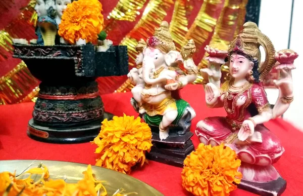 Lord Ganesha Och Gudinnan Laxmi Hinduisk Religion Och Indiskt Firande — Stockfoto
