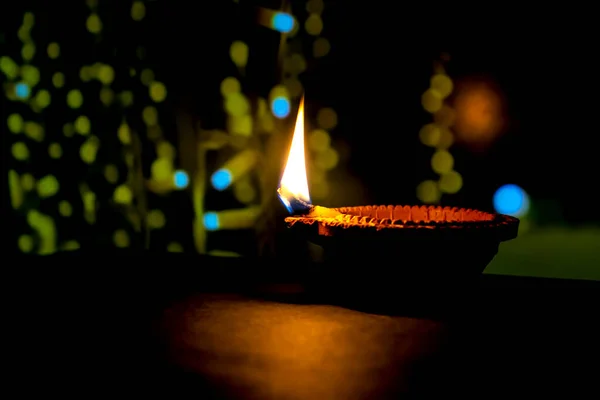 Feliz Diwali Vela Arcilla Diya Iluminada Dipavali Festival Hindú Luces — Foto de Stock