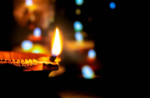 Boldog Diwalit Clay Diya Gyertya Világított Dipavali Hindu Fesztivál Fények — Stock Fotó