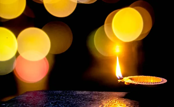 Diwali Fête Hindoue Des Lumières Bougie Diya Argile Allumée Deepawali — Photo