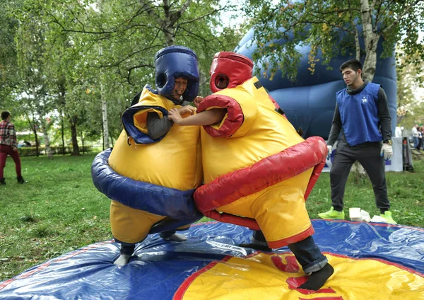 Moscow Russia September 2014 Boys Sumo Suits Struggling City Day Stock Picture