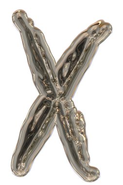 Sıvı metalden yapılmış alfabedeki harf x.