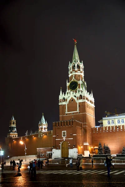 Moskva Rusko Leden 2016 Spasská Věž Kremelské Zdi Rudém Náměstí — Stock fotografie