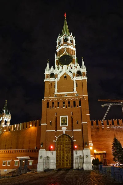 Moscú Rusia Enero 2016 Torre Spasskaya Muro Del Kremlin Plaza — Foto de Stock