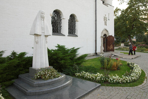 Moscow, Russia - JUNE, 2018: Monument to Grand Duchess Elisabeth of Russia. Convent of S Martha and Mary, Marfo - Mariinsky Convent on Bolshaya Ordynka.