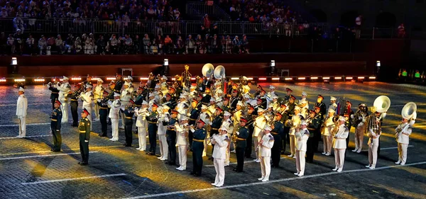 Moscú Rusia Septiembre 2018 Festival Orquestas Militares Torre Spasskaya Plaza —  Fotos de Stock