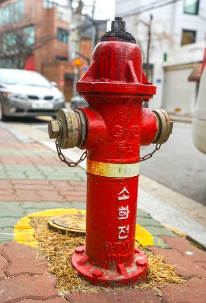 Séoul Avril 2019 Bouche Incendie Rouge Dans Rue — Photo