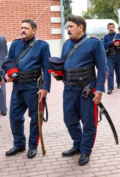 Moscow June 2015 Men Form Soldiers Times War Napoleon Reconstruction — Stock Photo, Image