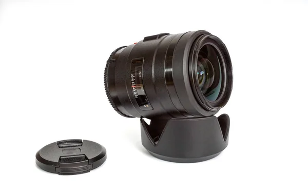 Black photo lens and lens hood Royalty Free Stock Photos