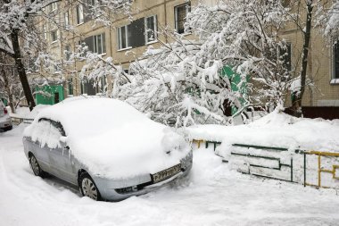 kar içinde park edilmiş arabalar