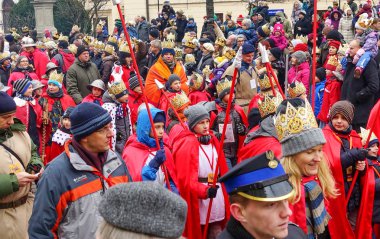 Varşova - Ocak 2013: Kostümlü alayı. Polonya Epifani veya Üç Krallar Günü.