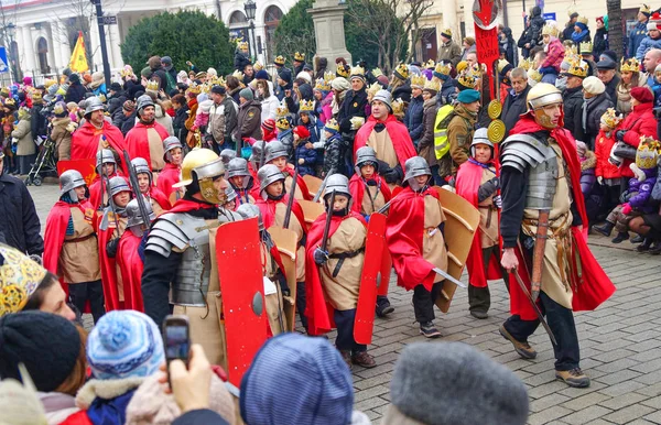 Warschau Januari 2013 Gekostumeerde Processie Drie Koningen Dag Polen — Stockfoto