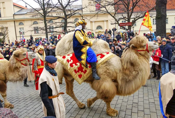 Warschau Januari 2013 Magi Gekostumeerde Processie Drie Koningen Dag Polen — Stockfoto