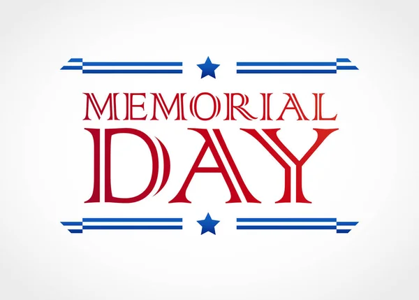 Memorial Day Azul Vermelho Design Texto Isolado Fundo Vetor — Vetor de Stock