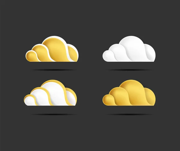 Hermosas Nubes Iconos Oro Plata Color Aislado Vector Fondo Oscuro — Vector de stock