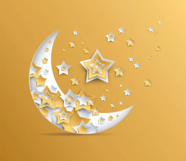 Ramadan Kareem Vetor Fundo Dourado Com Lua Prata Estrelas Douradas — Vetor de Stock