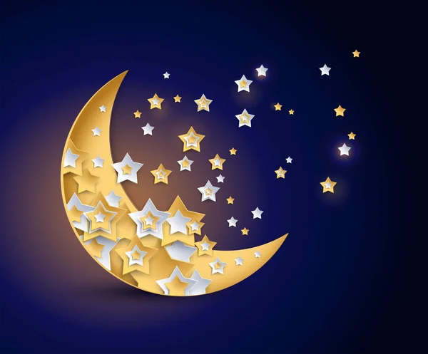 Güzel ay ve parlayan yıldız gece vektör çizim