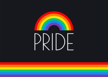 Ay gökkuşağı bayrağı tipografi gurur gökkuşağı - gurur ay olay kutlama için vektör çizim - siyah arka plan gökkuşağı ile gurur duyuyoruz