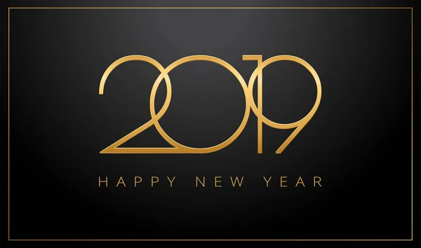 2019 Happy New Year Wenskaart Gouden Zwarte Achtergrond Vectorillustratie — Stockvector
