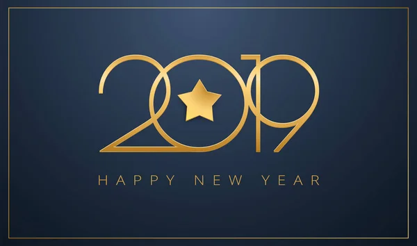 Slanke 2019 Happy New Year Wenskaart Gouden Ster Ontwerp Voor — Stockvector