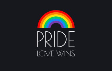 Pride love wins text and rainbow flag isolated on black background - vector illustration clipart
