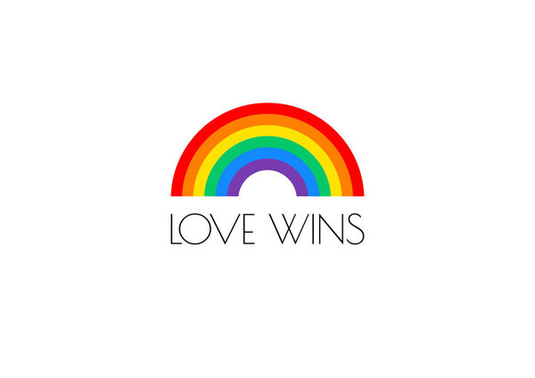 Pride love wins text and rainbow flag isolated on white background - vector illustration great for t-shirts design