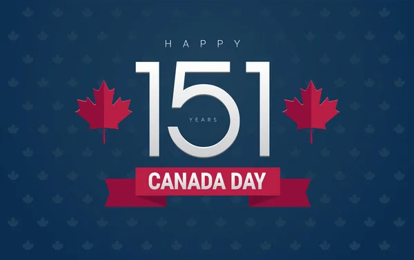 快乐加拿大日贺卡 加拿大日和151年文本在蓝色背景为国庆节加拿大庆祝 矢量例证 — 图库矢量图片