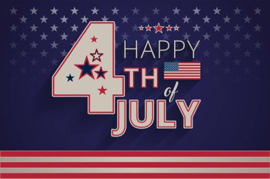 Mutlu 4 Temmuz bağımsızlık günü ABD retro vintage tarzı koyu mavi arka plan, kahverengi, kırmızı, bej rengi - 4 Temmuz ABD Bağımsızlık günü kutlama vektör