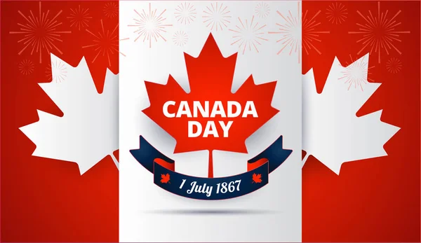 加拿大日红色背景与加拿大枫叶 加拿大旗子 节日丝带向量例证 — 图库矢量图片