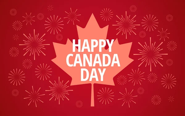 Happy Canada Day Fireworks Celebration Greeting Card Vector Background Feuille — Image vectorielle