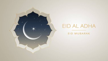 Eid Al Kurban Bayramı mübarek altın tebrik kartı vektör tasarımı - İslami güzel arka plan ay ve altın metin - Eid Al Kurban Bayramı, Eid Mubarak ile. Müslüman toplum için İslam illüstrasyon