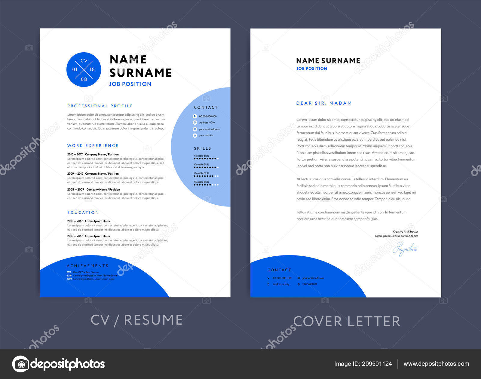 professional resume template blue design letterhead cover letterhead cover letters