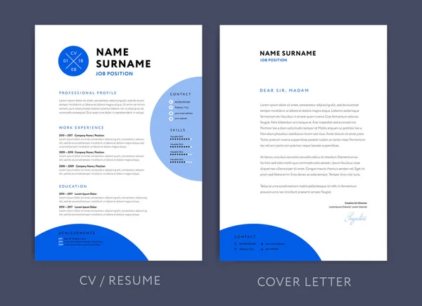 Profesyonel Cv şablonu mavi tasarım ve antetli devam / kapak mektubu - vektör minimalist tasarım