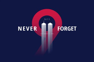 9/11 ABD 11 Eylül 2001 unutmam. Vektör kavramsal çizim vatansever gün Usa posteri veya başlığı için. Siyah arka plan, kırmızı, mavi renkler