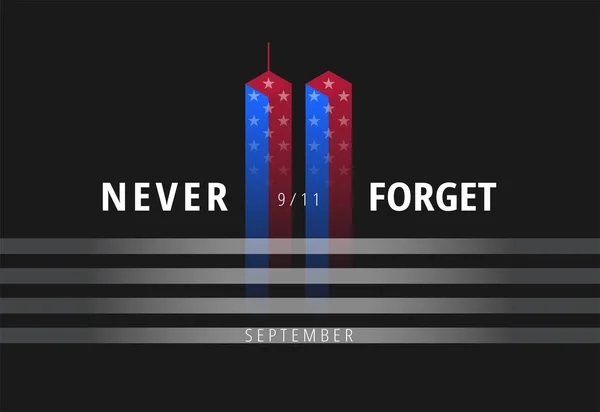 11 Eylül kavramsal tasarım. 9/11 saldırıları poster w / metin asla unutmam. ABD için anma günü afiş, poster, illüstrasyon kavramsal görüntü. Siyah konsept tasarım arka plan vektör