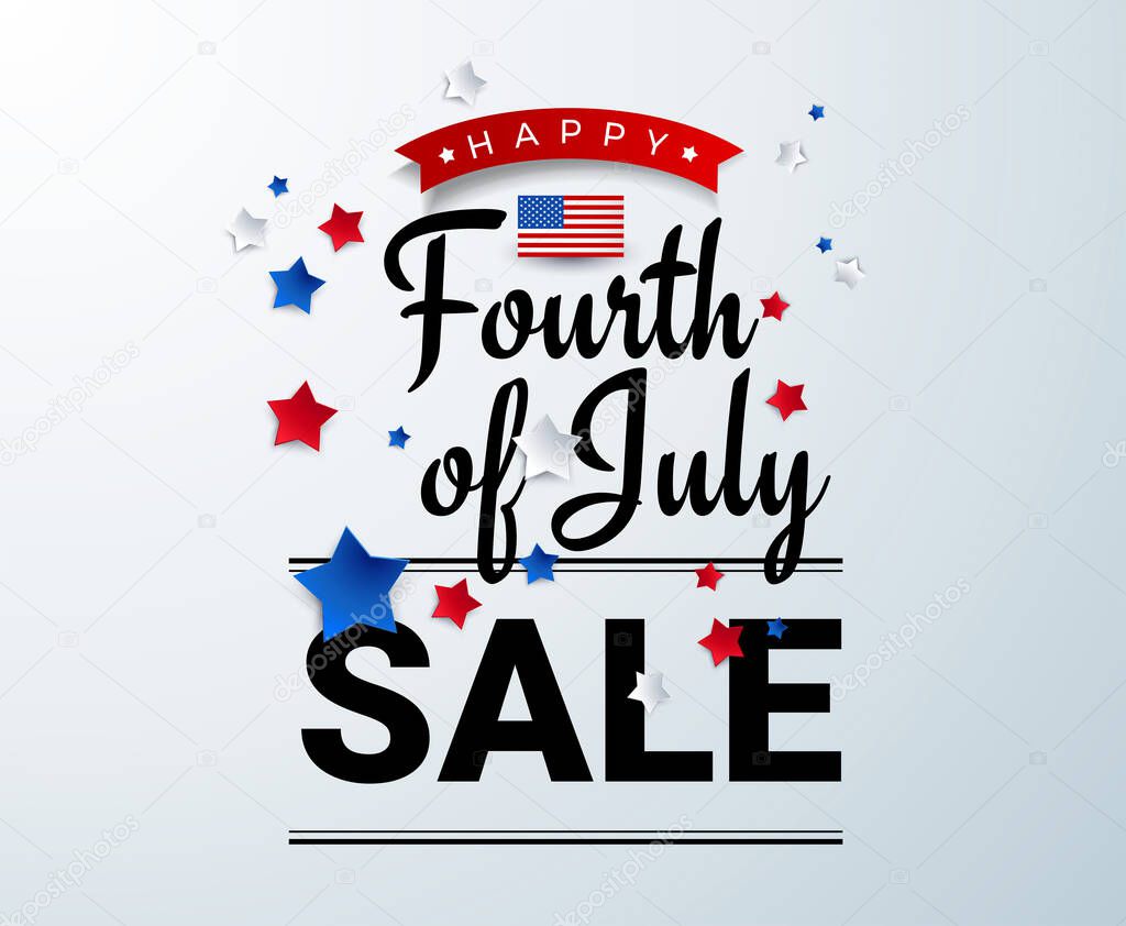 Fourth of July Sale banner template w/ american stars and flag vector illustration. 4th of July sale celebration poster template. Fourth of july shopping sign discount