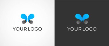 Metamorfik kelebek logo tasarım vektör şablonu - soyut metamorfoz kelebek kanatları şekli - iş kelebeği logosu mavi ve siyah renkler