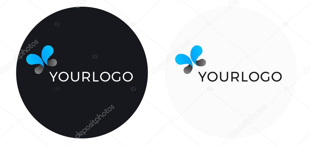 Abstract logo butterfly wings template - modern business butterfly vector logo in blue color - isolated on white and black background