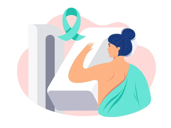 Ilustração Vetor Consciência Câncer Mama Uma Paciente Fazer Uma Mamografia —  Vetores de Stock
