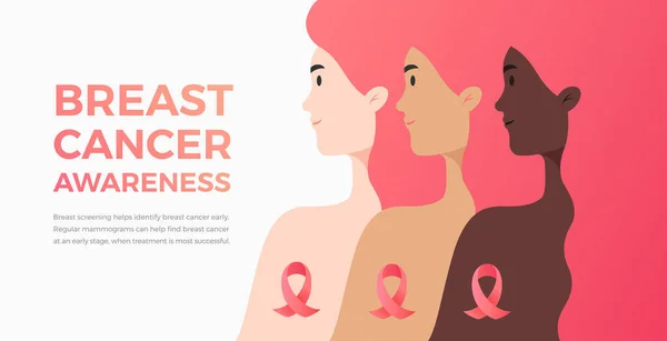 Предпосылки Контекст Breast Cancer Awareness Month Text Women Different Nationalities — стоковый вектор