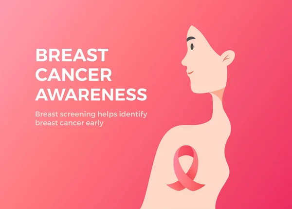 Conciencia Del Cáncer Mama Fondo Rosa Texto Con Una Silueta — Vector de stock