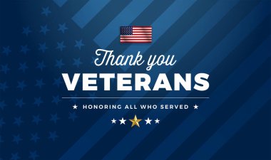 Teşekkürler Gaziler. Amerikan Gaziler Günü mavi geçmişi. Hizmet eden herkesi onurlandırmak. Vatansever illüstrasyon