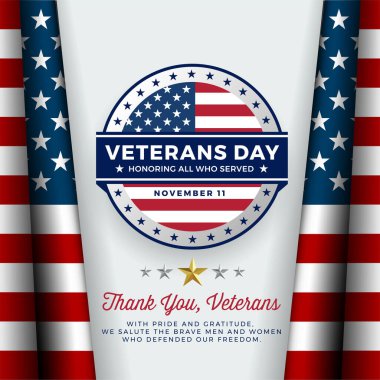 Happy Veterans Day square banner with American flag - vector illustration