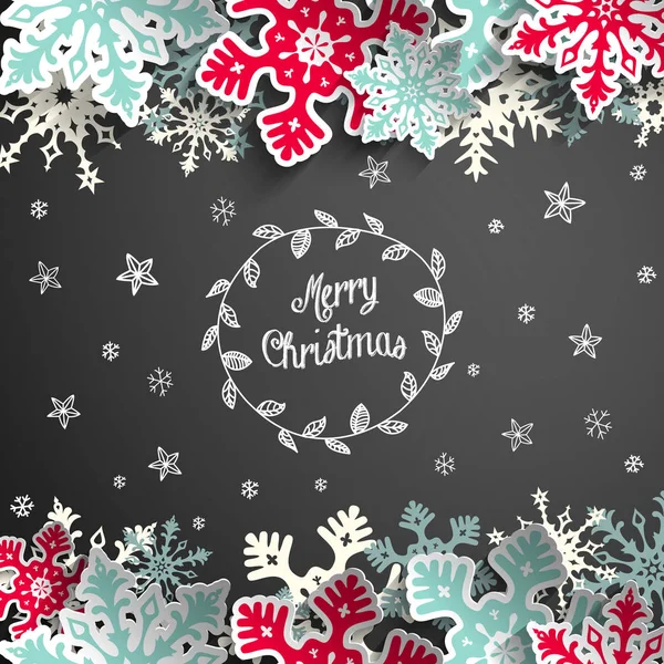 Vánoční tabuli pozadí s sněhové vločky a málo hvězd — Stockový vektor