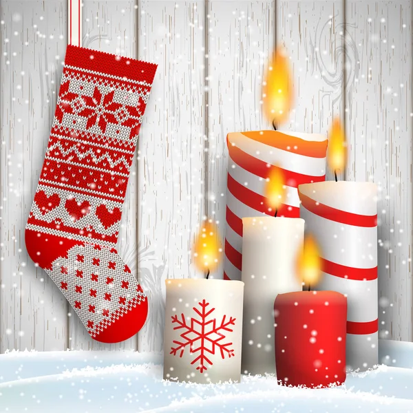 Natal ainda-vida com cinco velas e meia —  Vetores de Stock