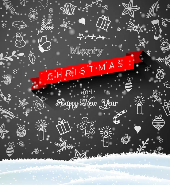 Doodles de Natal em quadro preto, tema sazonal —  Vetores de Stock