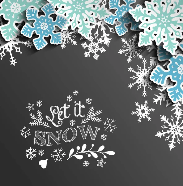 Navidad pizarra fondo abstracto con grandes copos de nieve — Vector de stock