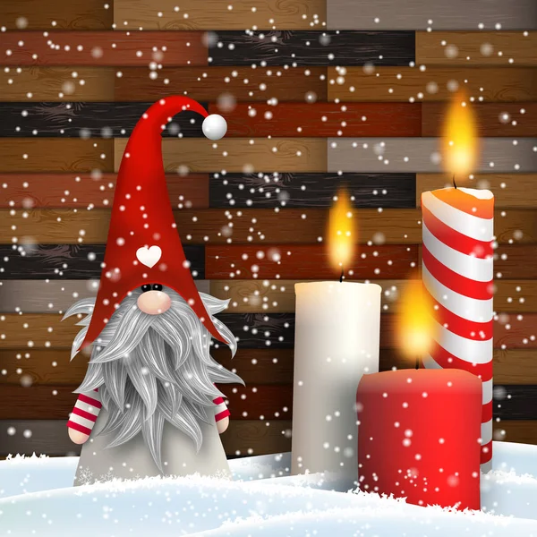 Christmas still-life with candles and christmas dwarf — Stock Vector